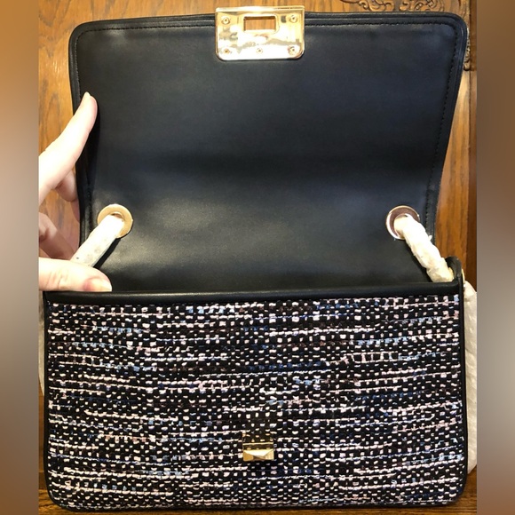 NWT-Kate Spade-Carey Tweed Medium Flap Shoulder Bag-Dark Navy & Black Multi-$499 - Picture 6 of 15